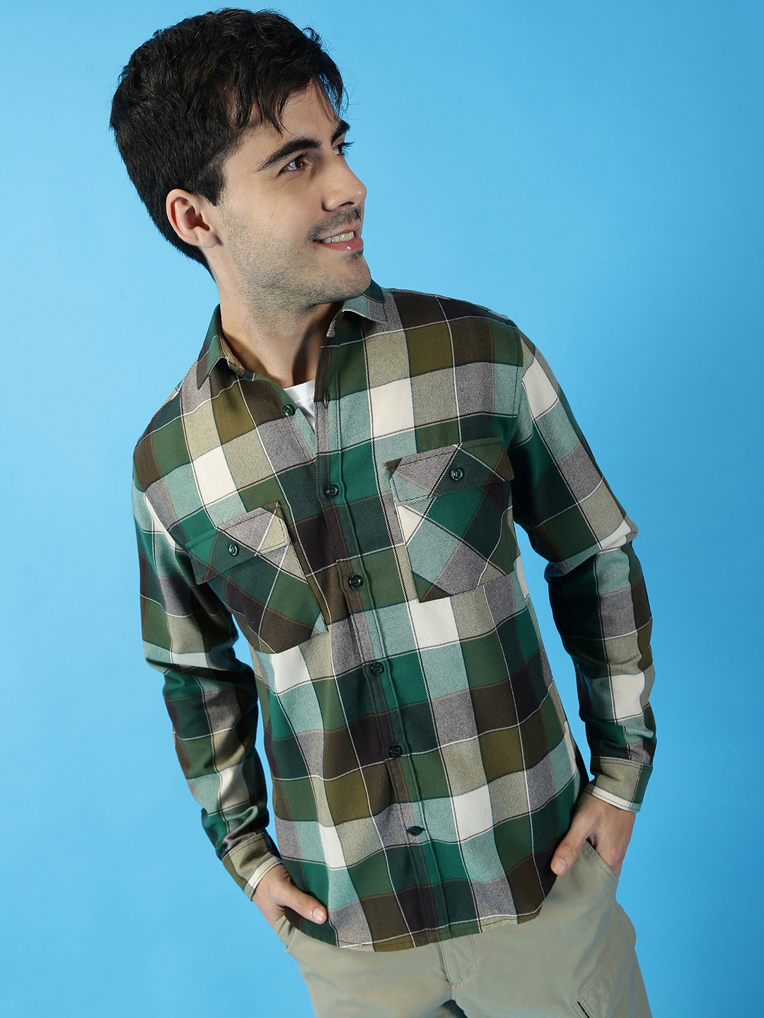 

Mast & Harbour Spread Collar Checked Casual Shirt, Green