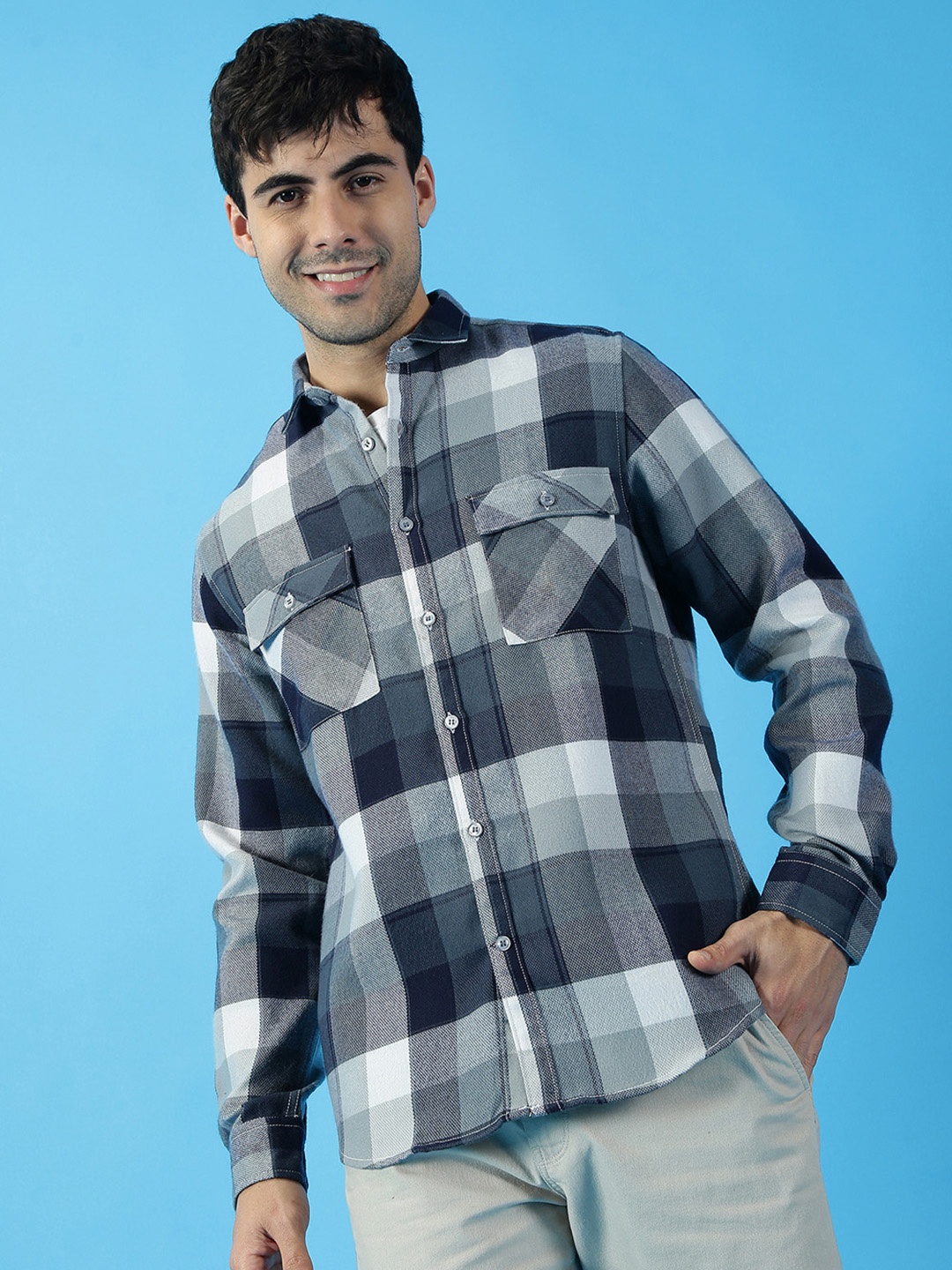 

Mast & Harbour Spread Collar Buffalo Checked Casual Shirt, Blue