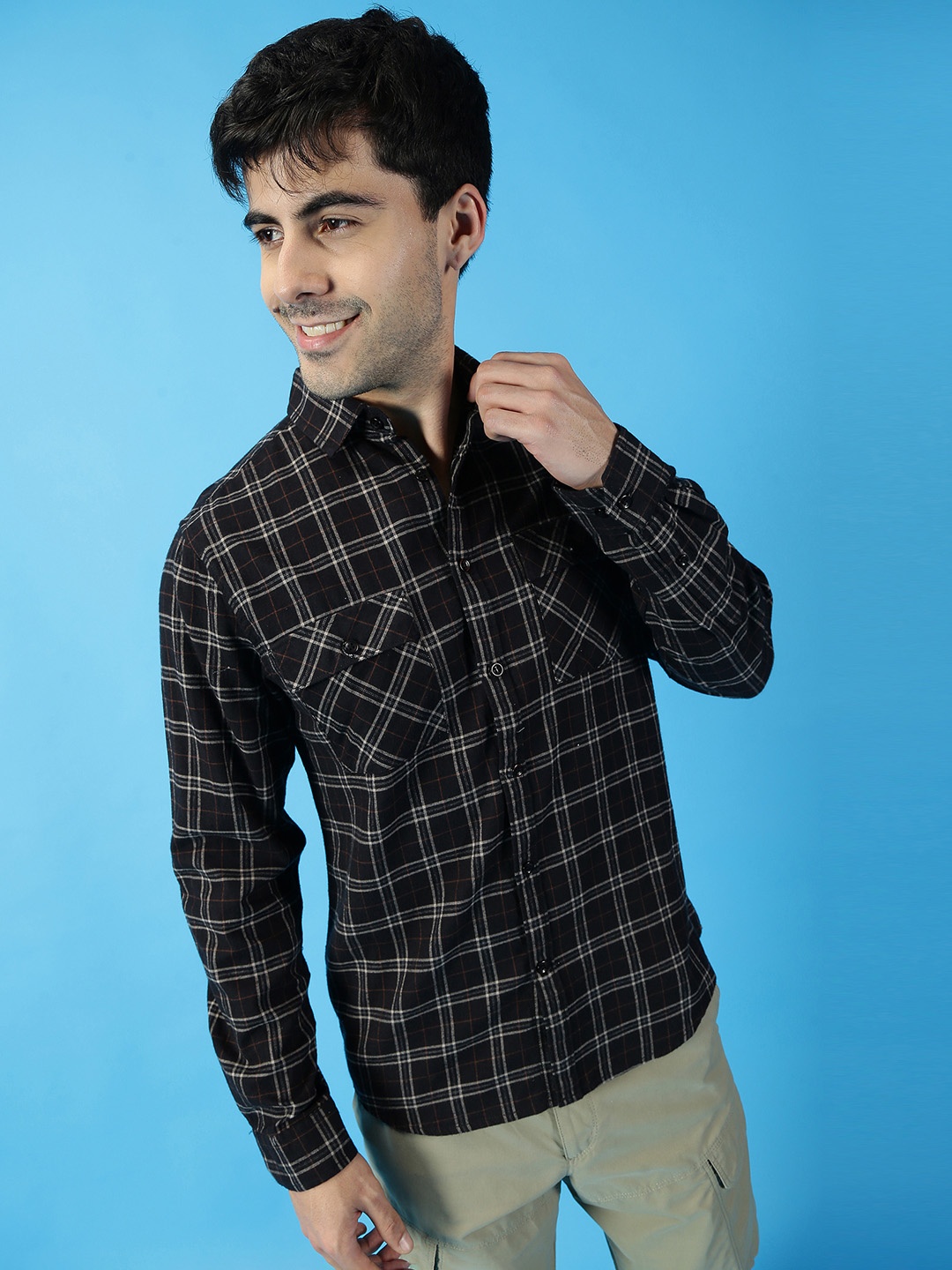 

Mast & Harbour Black Tartan Checked Pure Cotton Casual Shirt