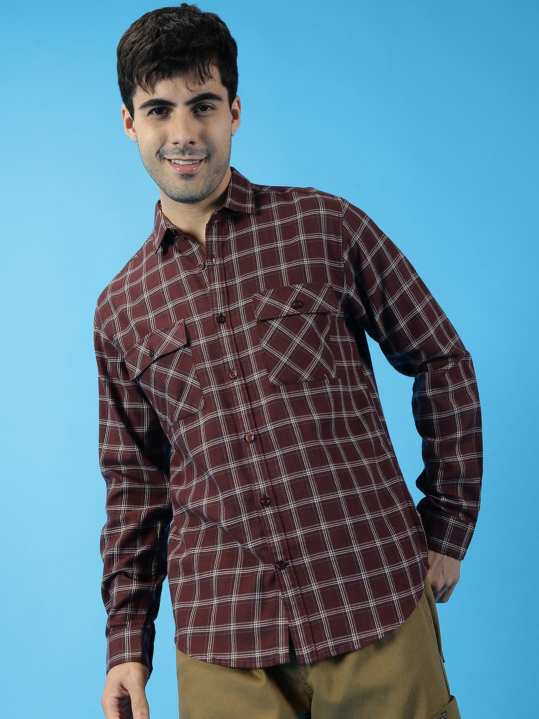 

Mast & Harbour Camel Brown Pure Cotton Checked Casual Shirt