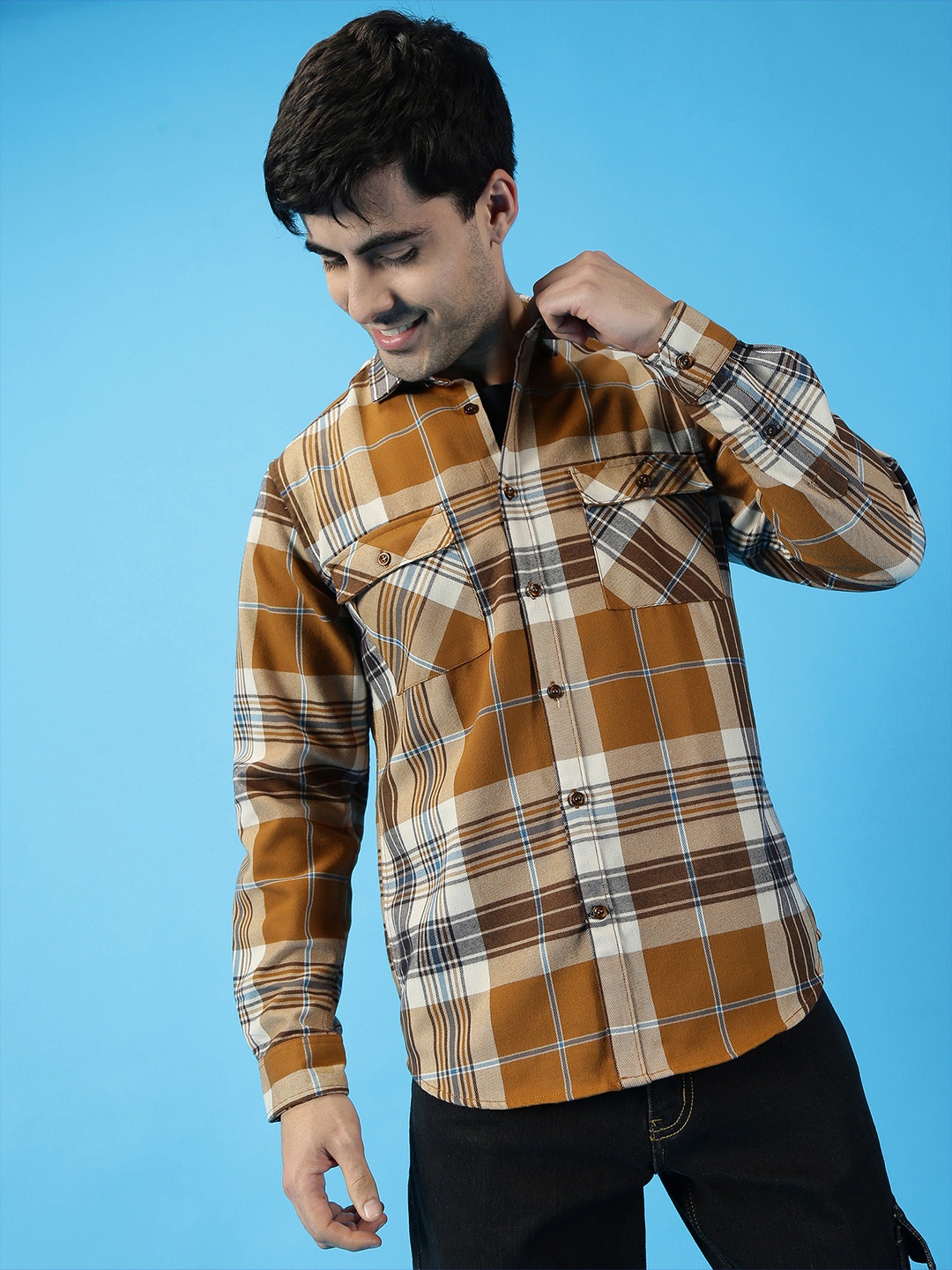 

Mast & Harbour Camel Brown Checked Casual Shirt