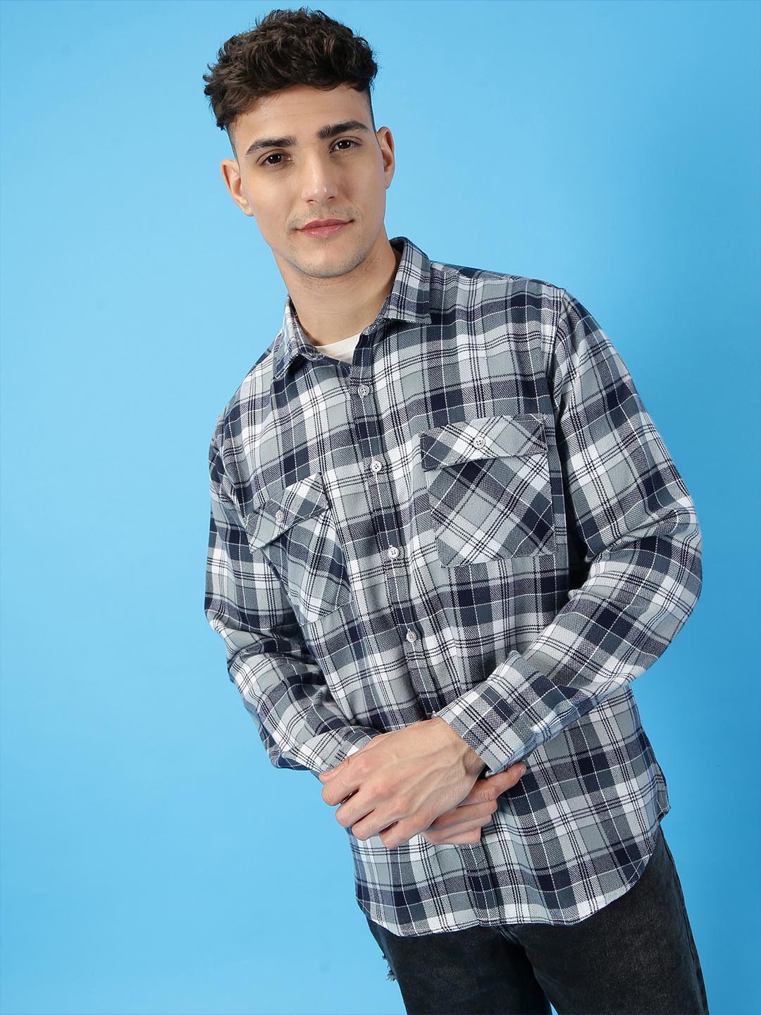 

Mast & Harbour Blue Checked Casual Shirt