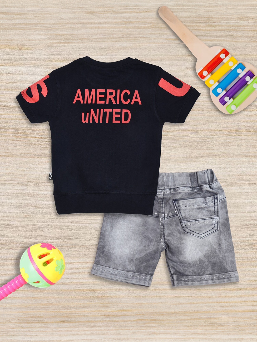 

BAESD Boys Printed Pure Cotton T-shirt with Shorts, Navy blue