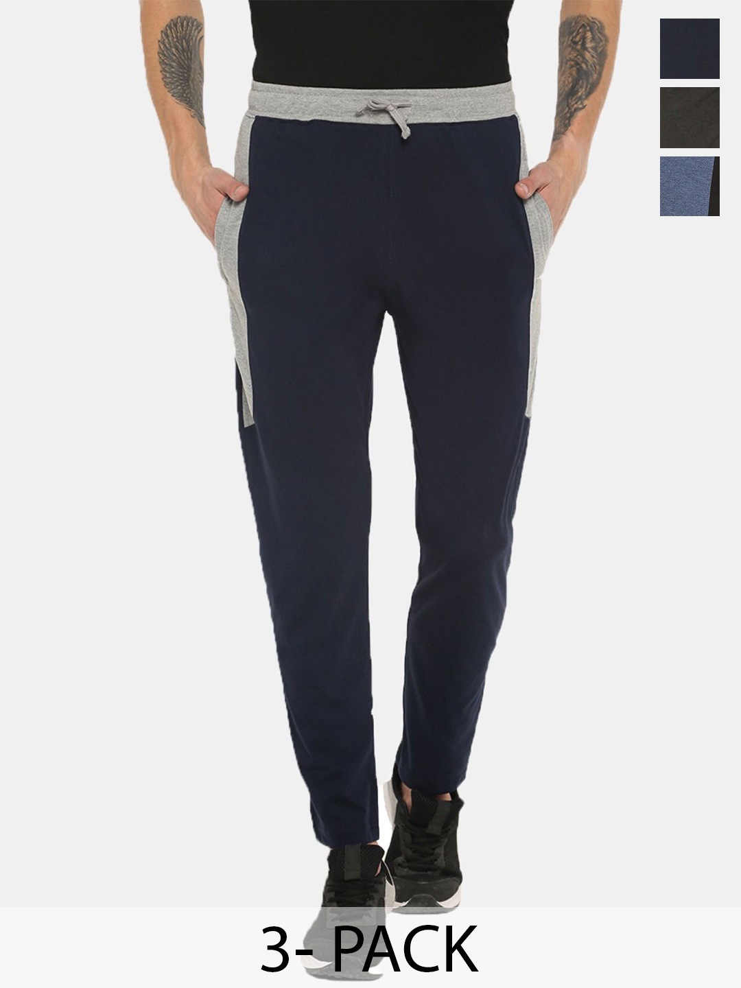 

Dollar Men Pack Of 3 Cotton Track Pants, Blue