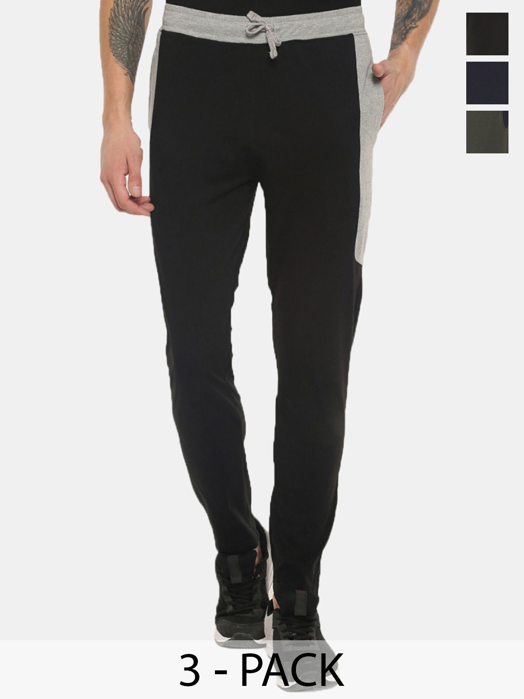 

Dollar Men Pack Of 3 Cotton Track Pants, Black