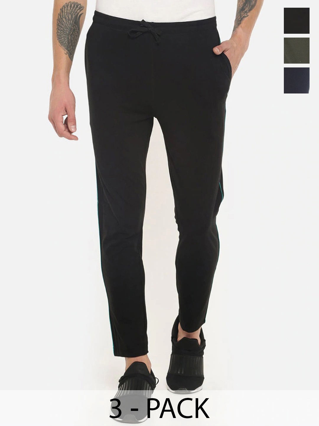 

Dollar Men Pack Of 3 Cotton Track Pants, Black