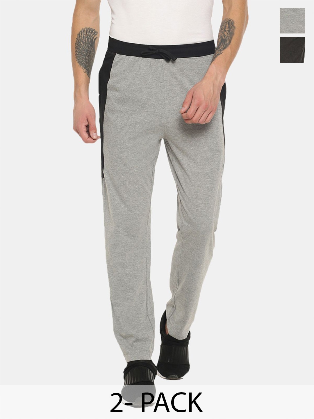 

Dollar Men Pack Of 2 Cotton Track Pants, Grey melange