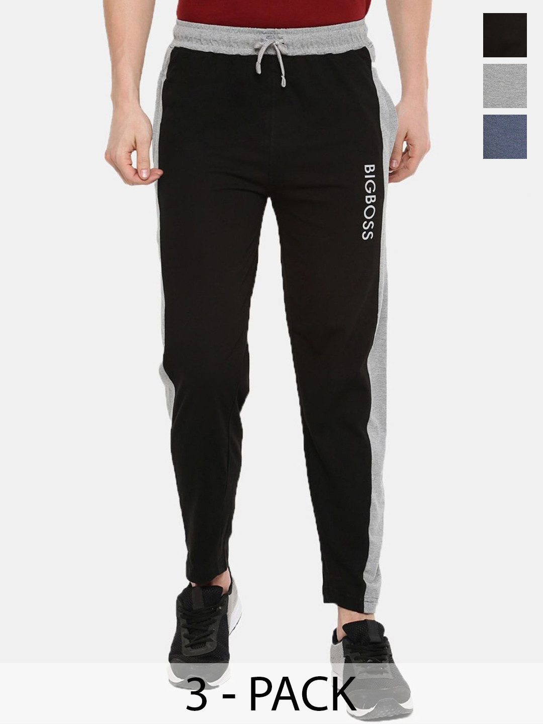 

Dollar Men Pack Of 3 Cotton Track Pants, Grey melange