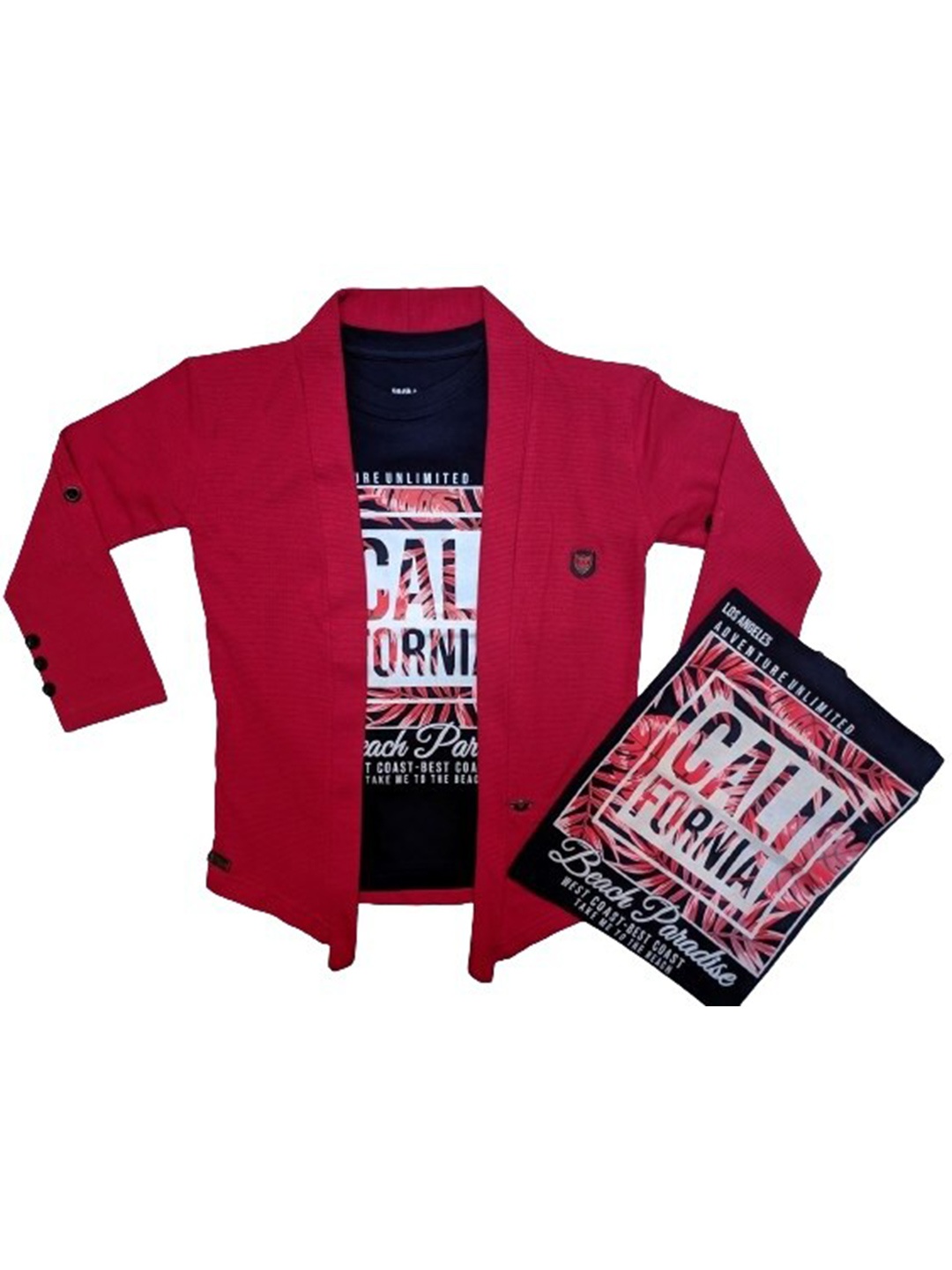 

BAESD Boys Cotton Shawl Collar Single Breasted Blazers With Tshirt, Red