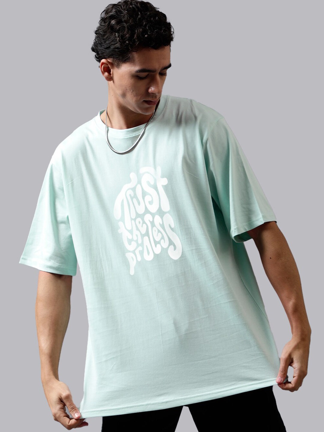 

Mad Over Print Typography Printed Cotton Oversized T-shirt, Sea green