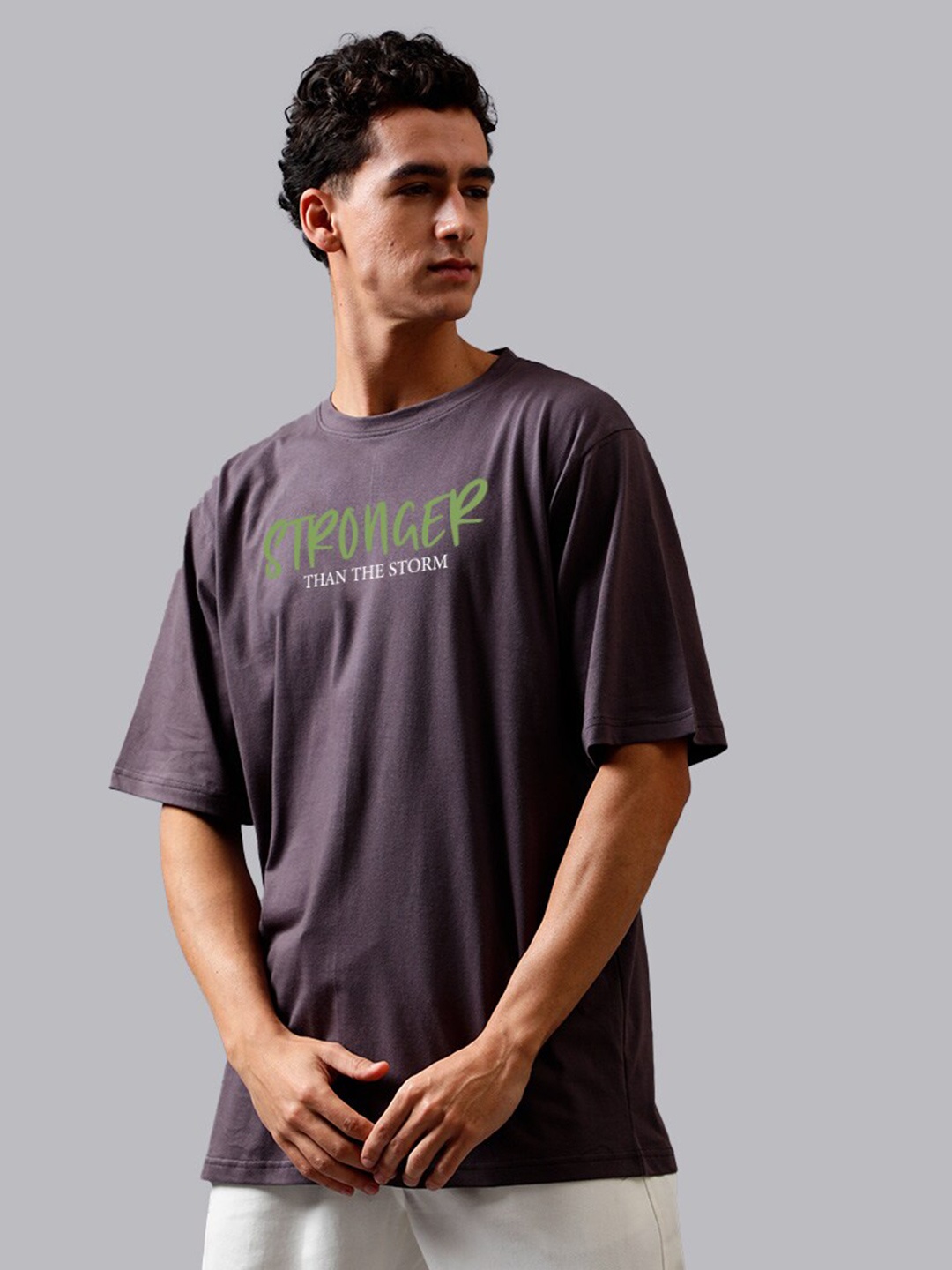 

Mad Over Print Typography Printed Cotton Oversized T-shirt, Charcoal