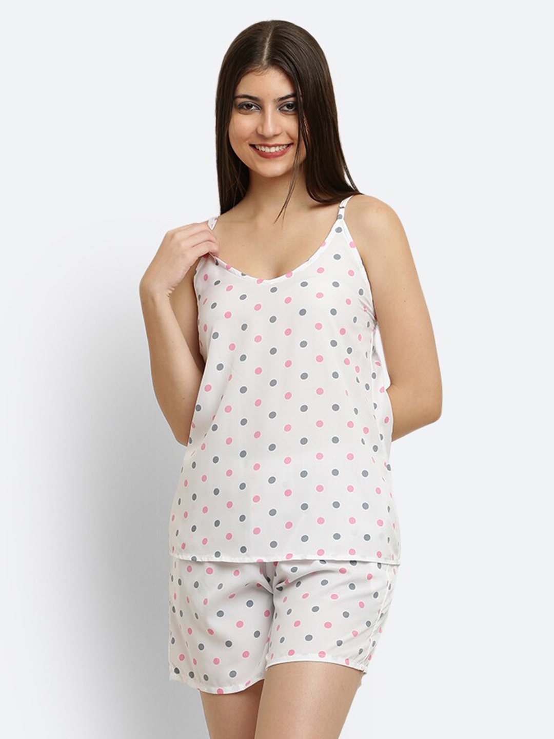 

USA FANTASY Polka Dot Printed Cami & Shorts, White