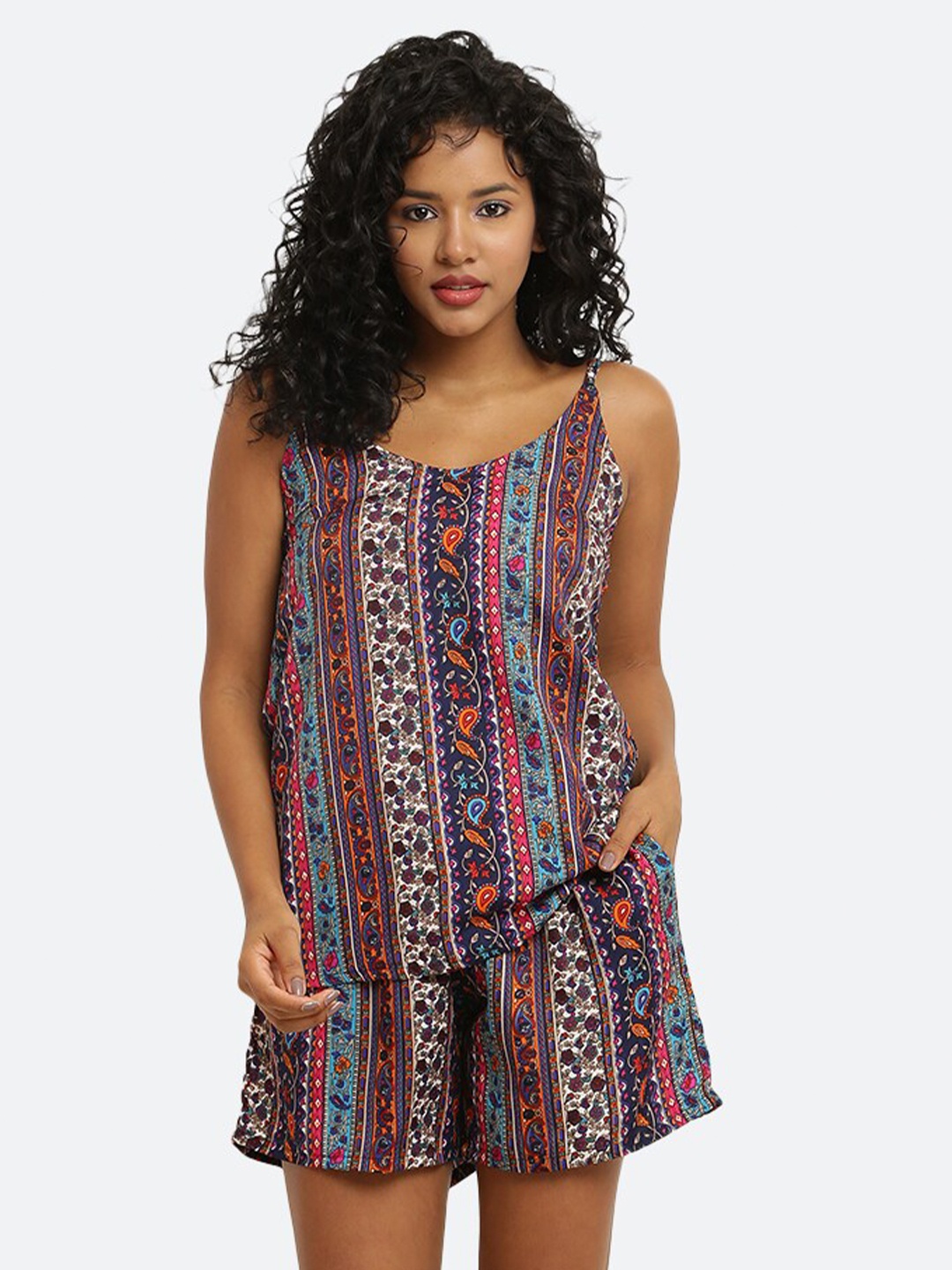 

USA FANTASY Ethnic Motifs Printed Top & Shorts, Blue