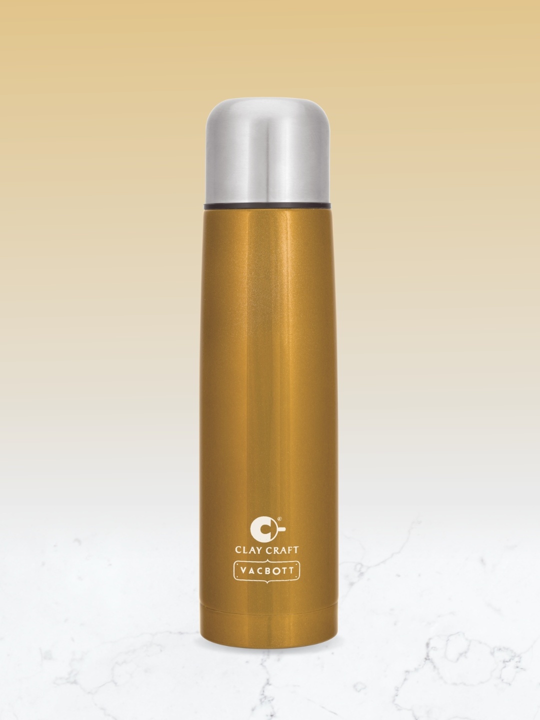 

CLAY CRAFT Mustard & Silver Toned Stainless Steel Double Wall Vacuum Water Bottle 500 ML