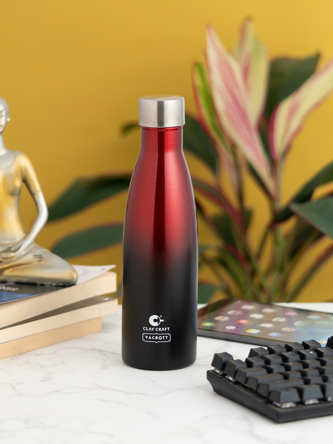 

CLAY CRAFT Black & Red Stainless Steel Double Wall Vacuum Water Bottle 500 ML