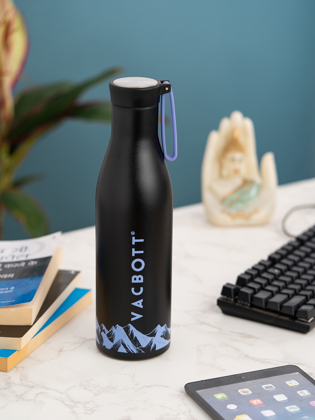 

CLAY CRAFT Black & Violet Stainless Steel Double Wall Vacuum Water Bottle 900 ML
