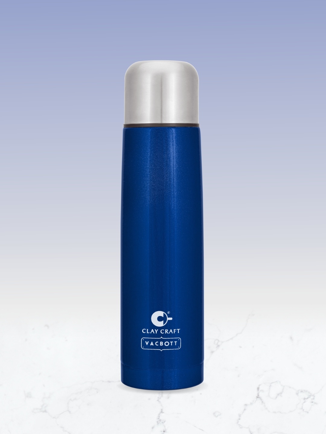 

CLAY CRAFT Blue & Silver Toned Stainless Steel Double Wall Vacuum Water Bottle 500 ML