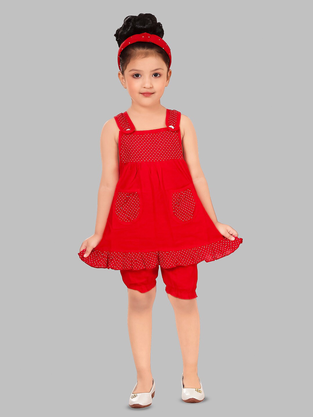 

BAESD Girls Printed Shoulder Straps Top with Shorts, Red
