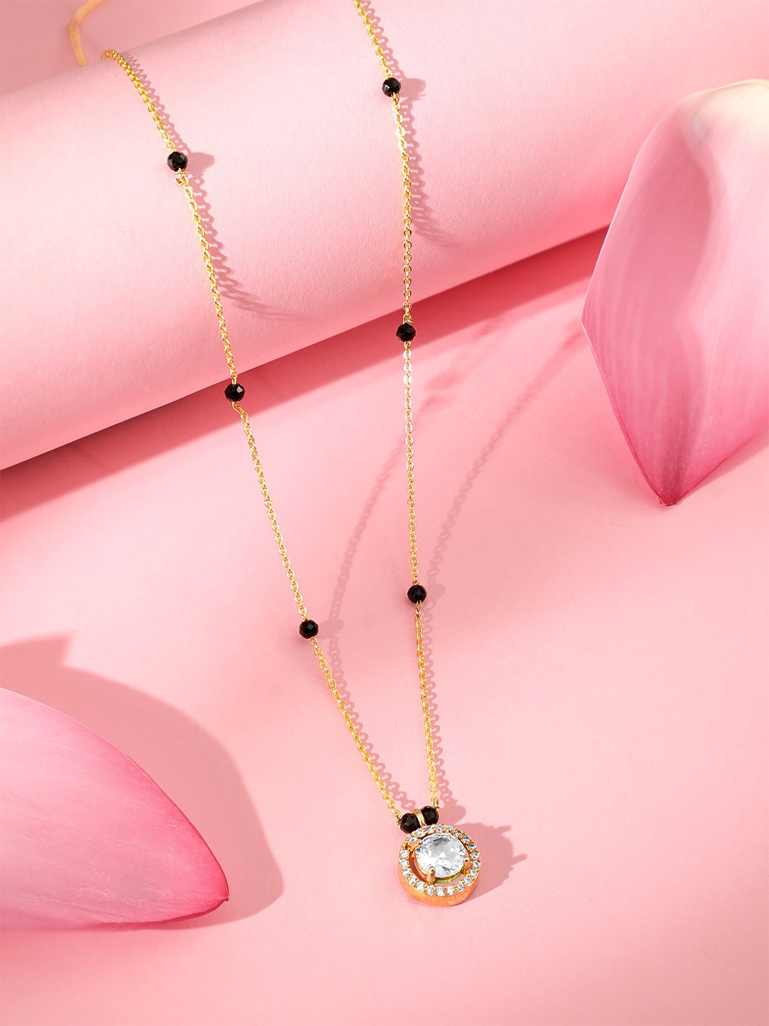 

Rubans 22KT Gold-Plated Cubic Zirconia Studded Mangalsutra