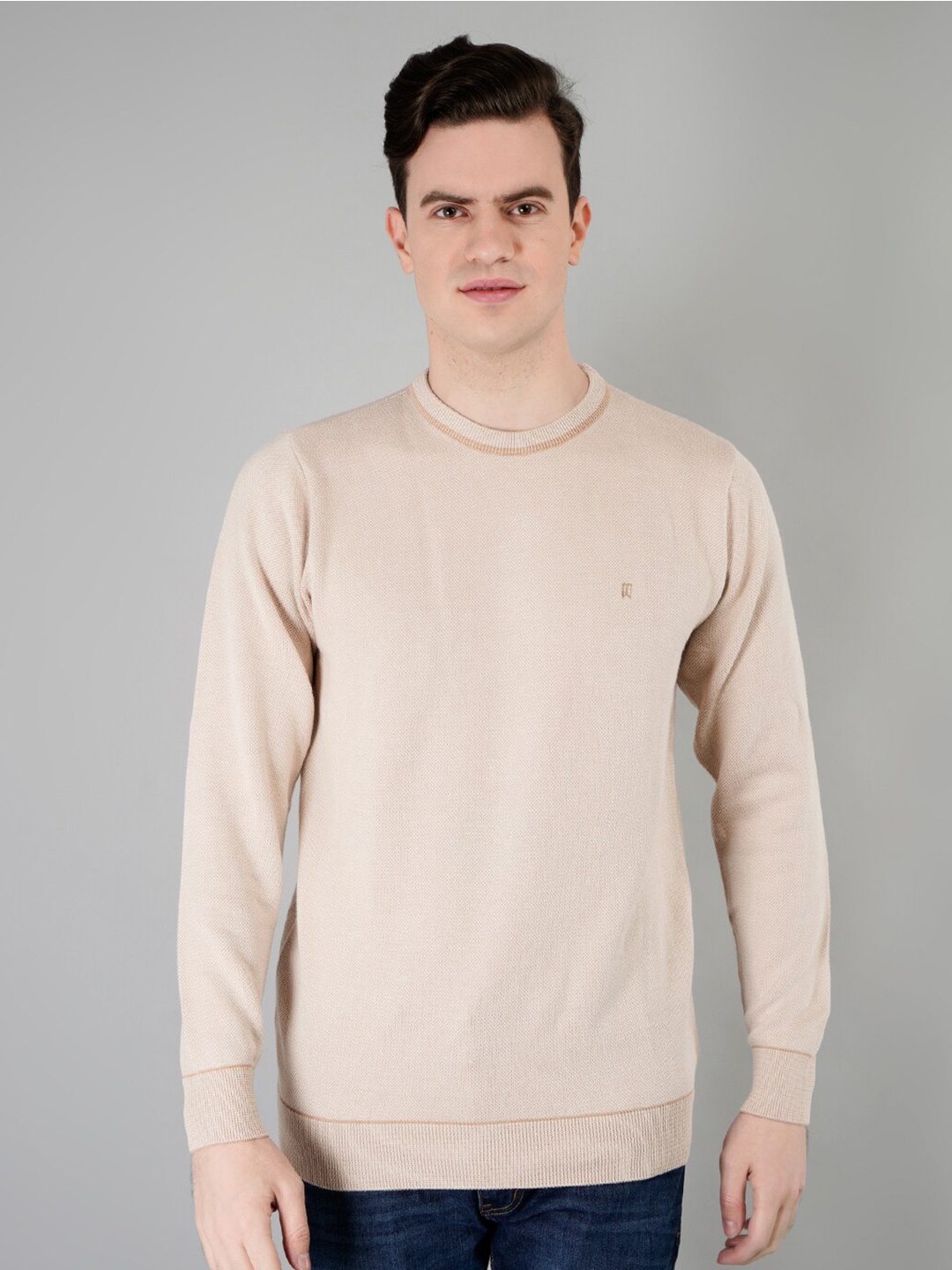 

TIM PARIS Round Neck Cotton Pullover, Beige