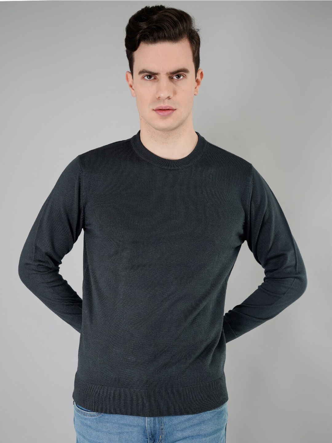 

TIM PARIS Round Neck Cotton Pullover, Black