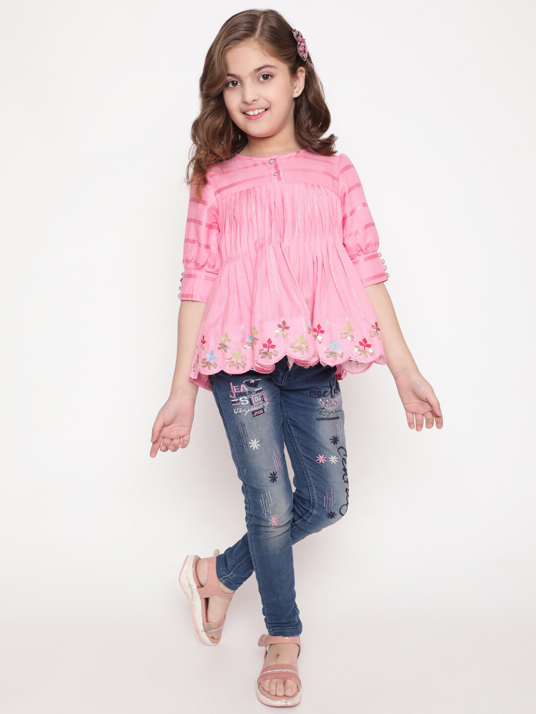 

BAESD Embroidered Puff Sleeve Top, Pink