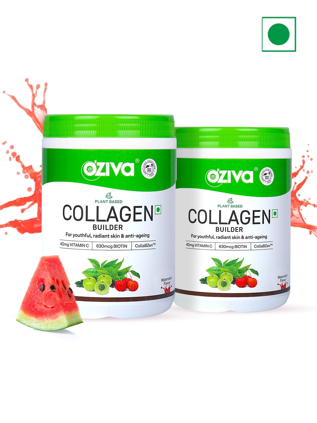

OZiva Set Of 2 Collagen Builder For Brighter Skin - 200g Each - Watermelon, Green