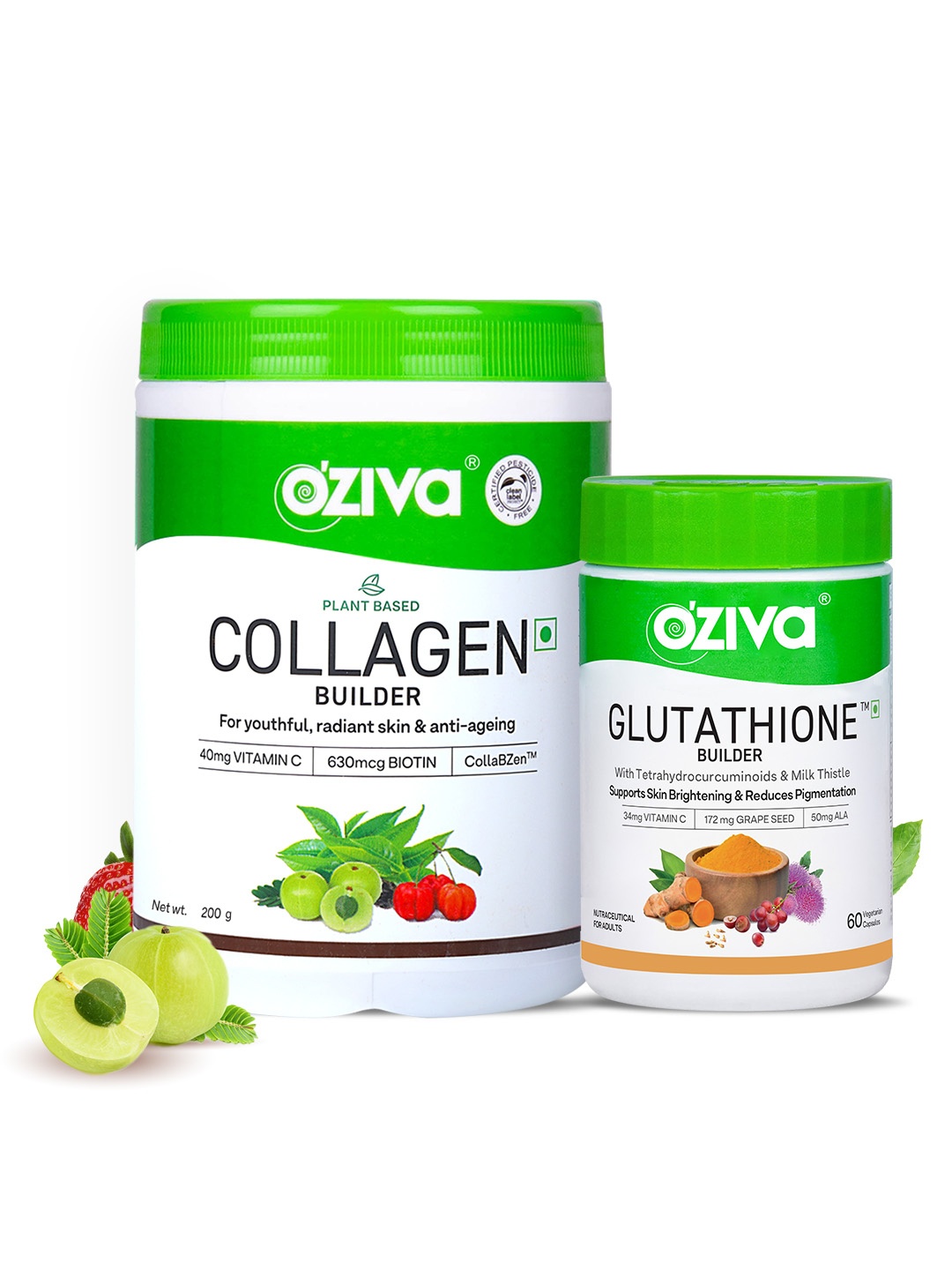 

OZiva Set of Collagen Builder 250g & Glutathione Builder 60 Capsules, Green