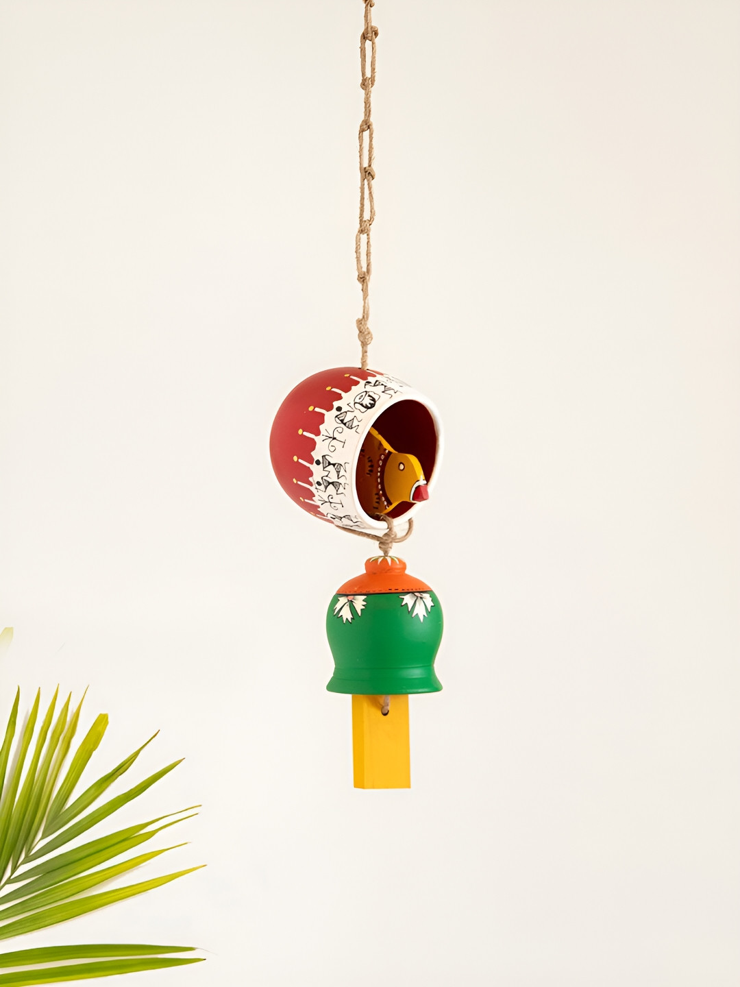 

ExclusiveLane Red & Green Warli Bird Tales Wooden & Terracotta Printed Hanging Wall Decor