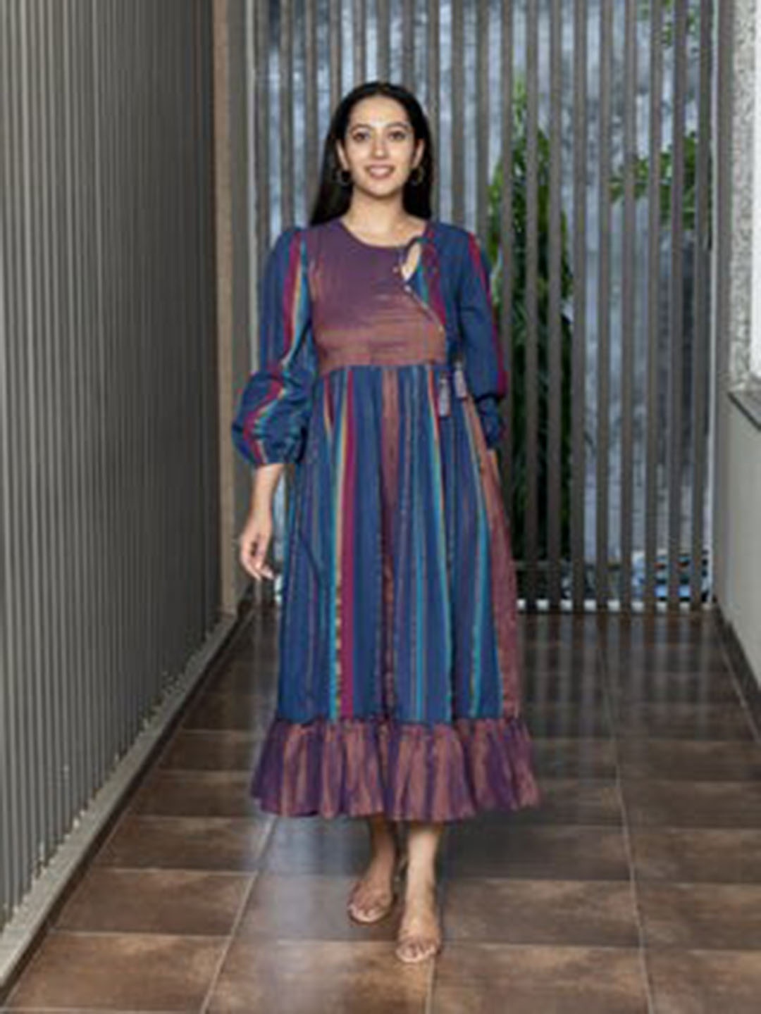 

Aaheli Printed Round Neck Fit & Flare Cotton Dress, Blue