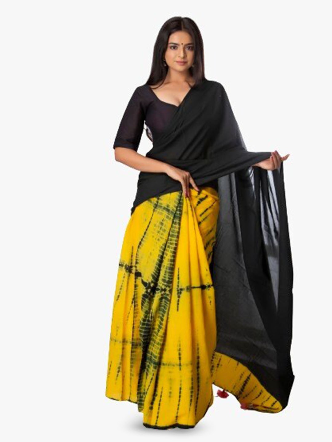 

JALTHER Ombre Block Print Pure Cotton Saree, Blue