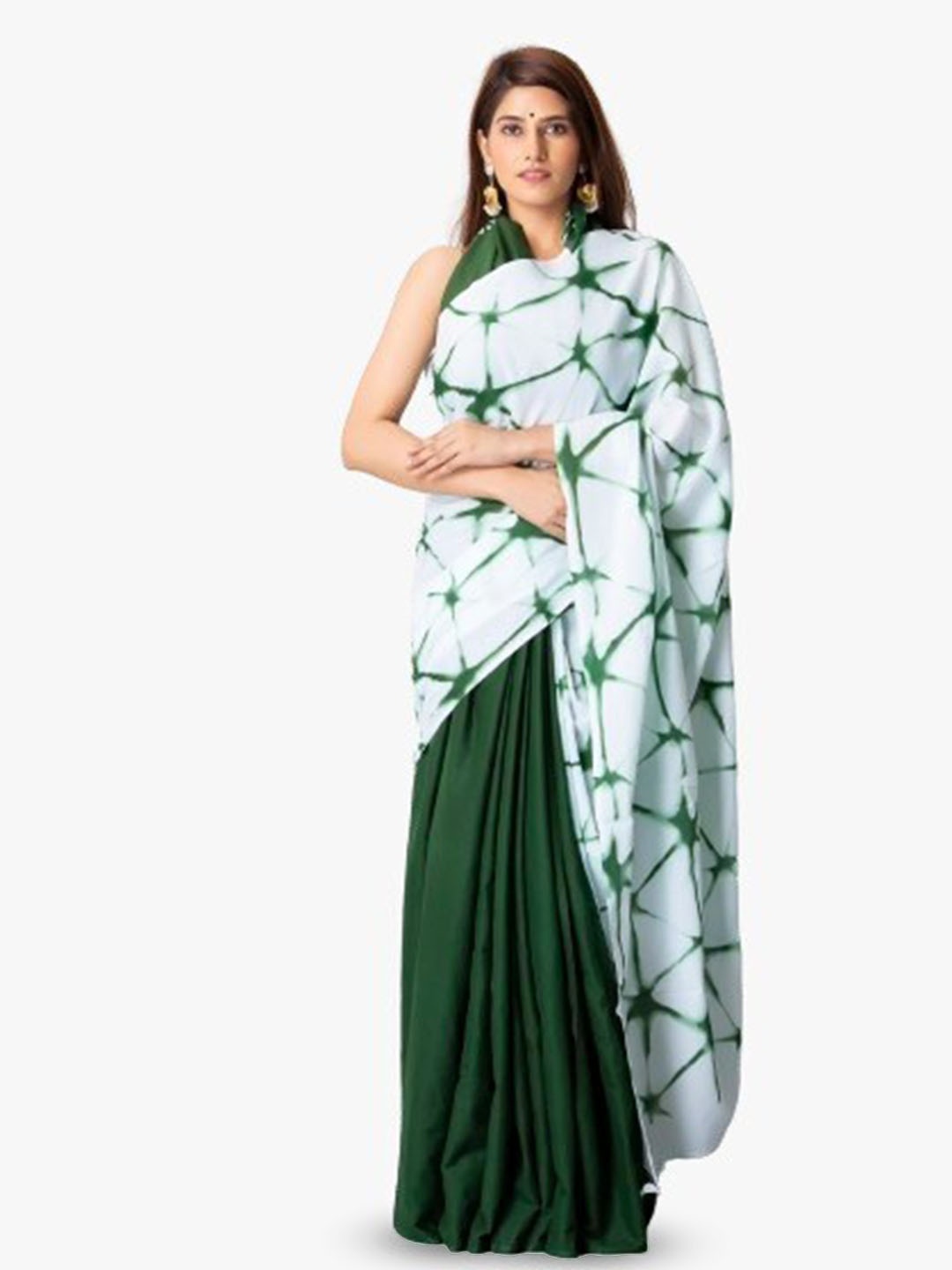 

JALTHER Ombre Pure Cotton Half and Half Block Print Saree, White