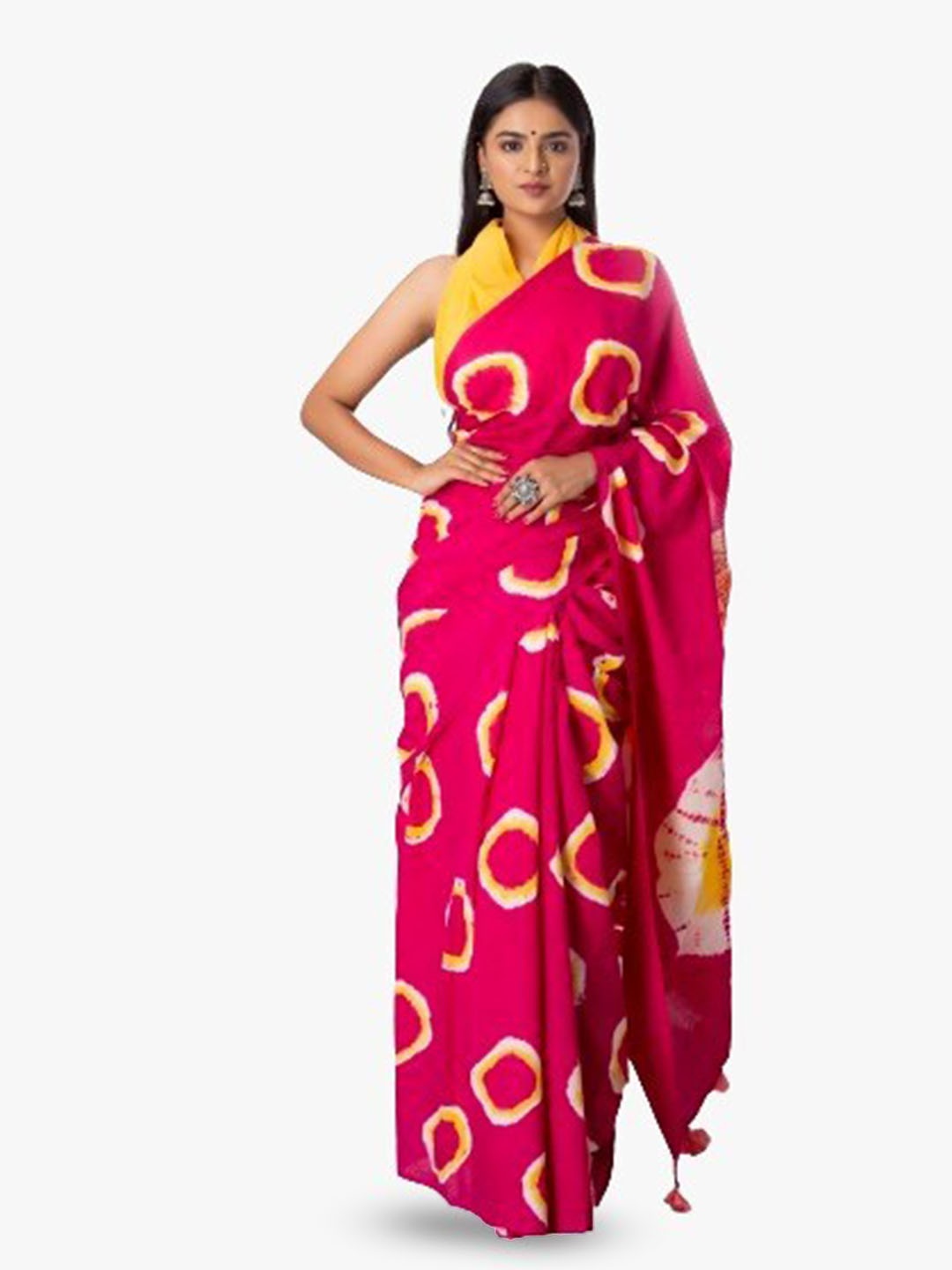 

JALTHER Geometric Pure Cotton Block Print Saree, Pink