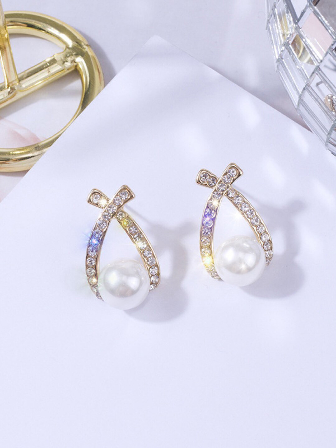

VAGHBHATT Gold Plated Cubic Zirconia Studded & Beaded Studs