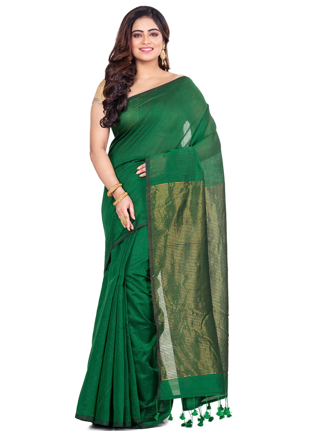 

Ruuprekha Zari Silk Cotton Khadi Saree, Green