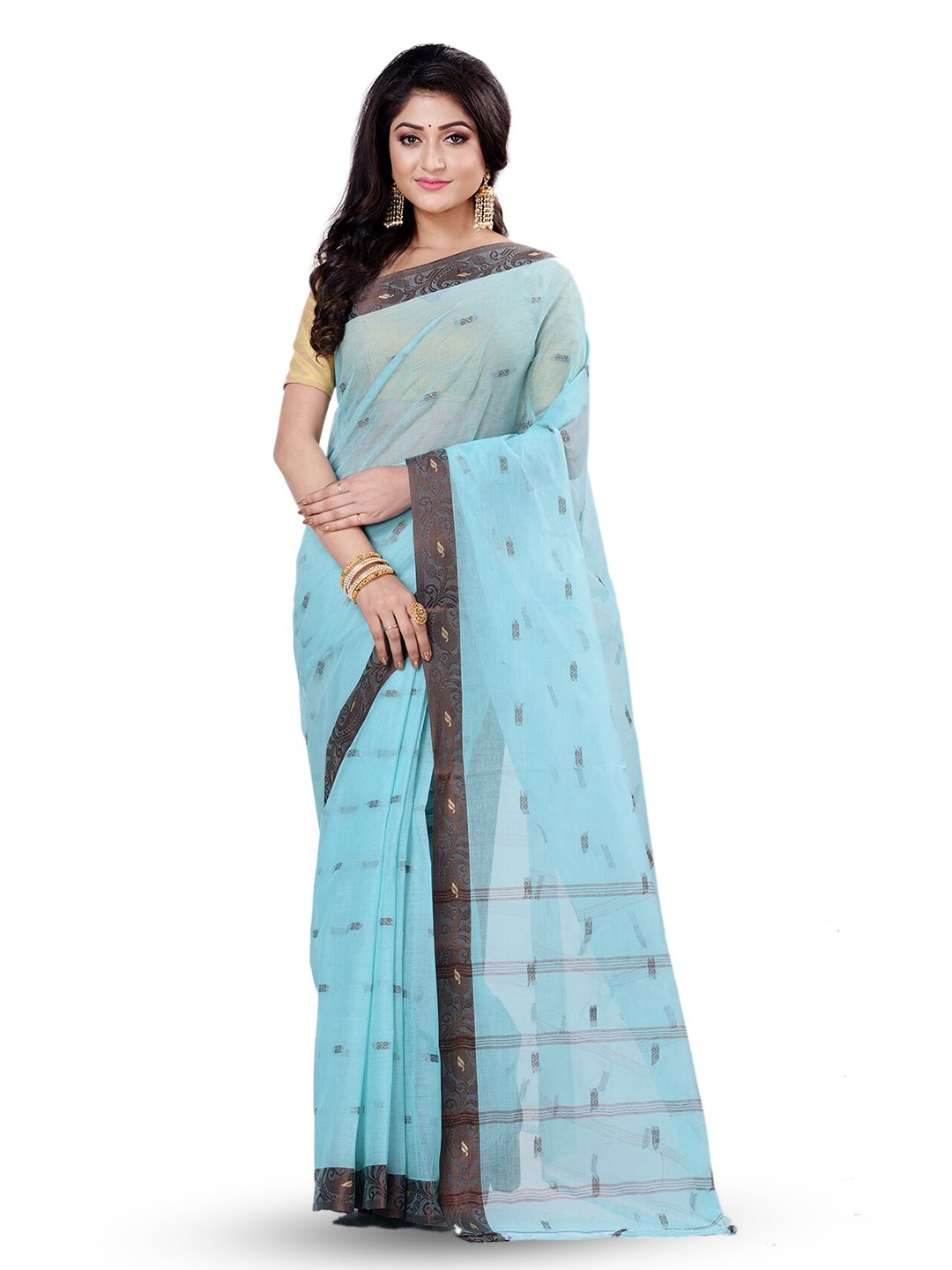 

Ruuprekha Woven Design Pure Cotton Taant Saree, Blue