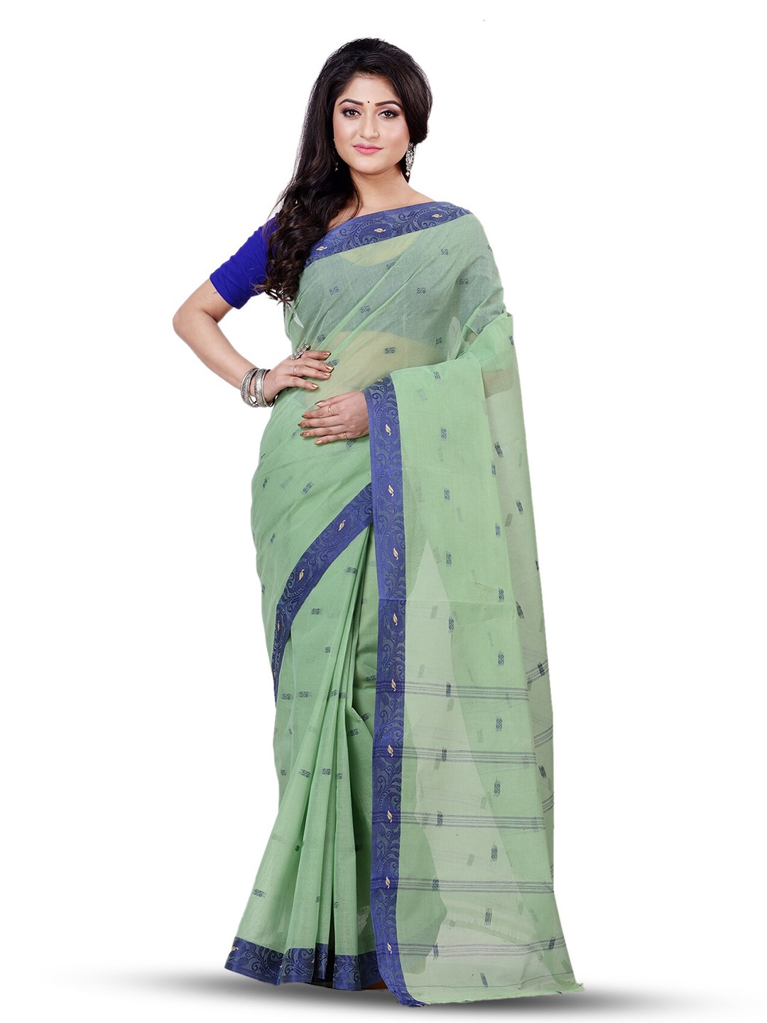 

Ruuprekha Woven Design Pure Cotton Taant Saree, Green
