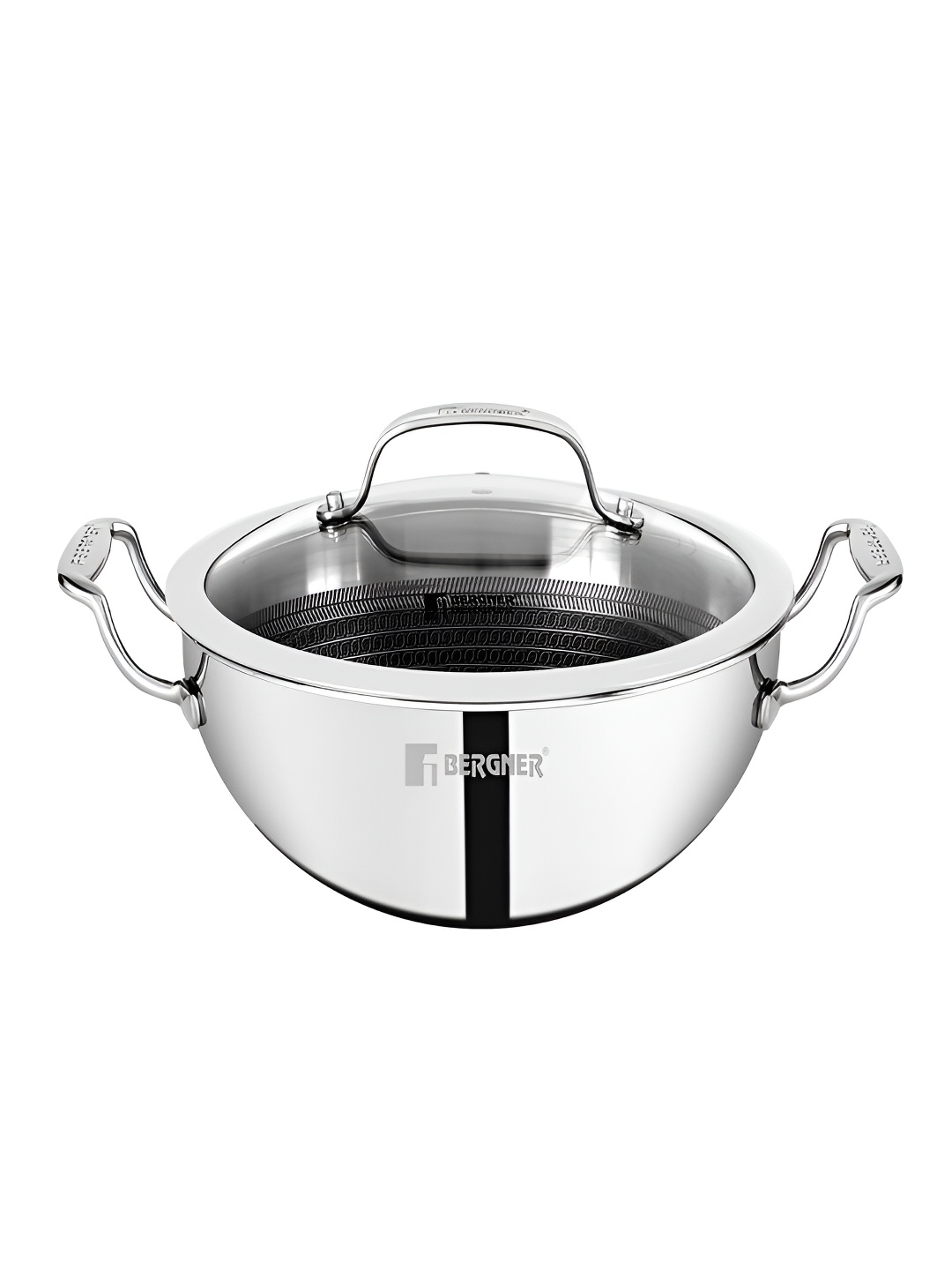 

BERGNER Hitech TriPly Induction Bottom Non-Stick Kadhai with Lid (5.8 L), Silver