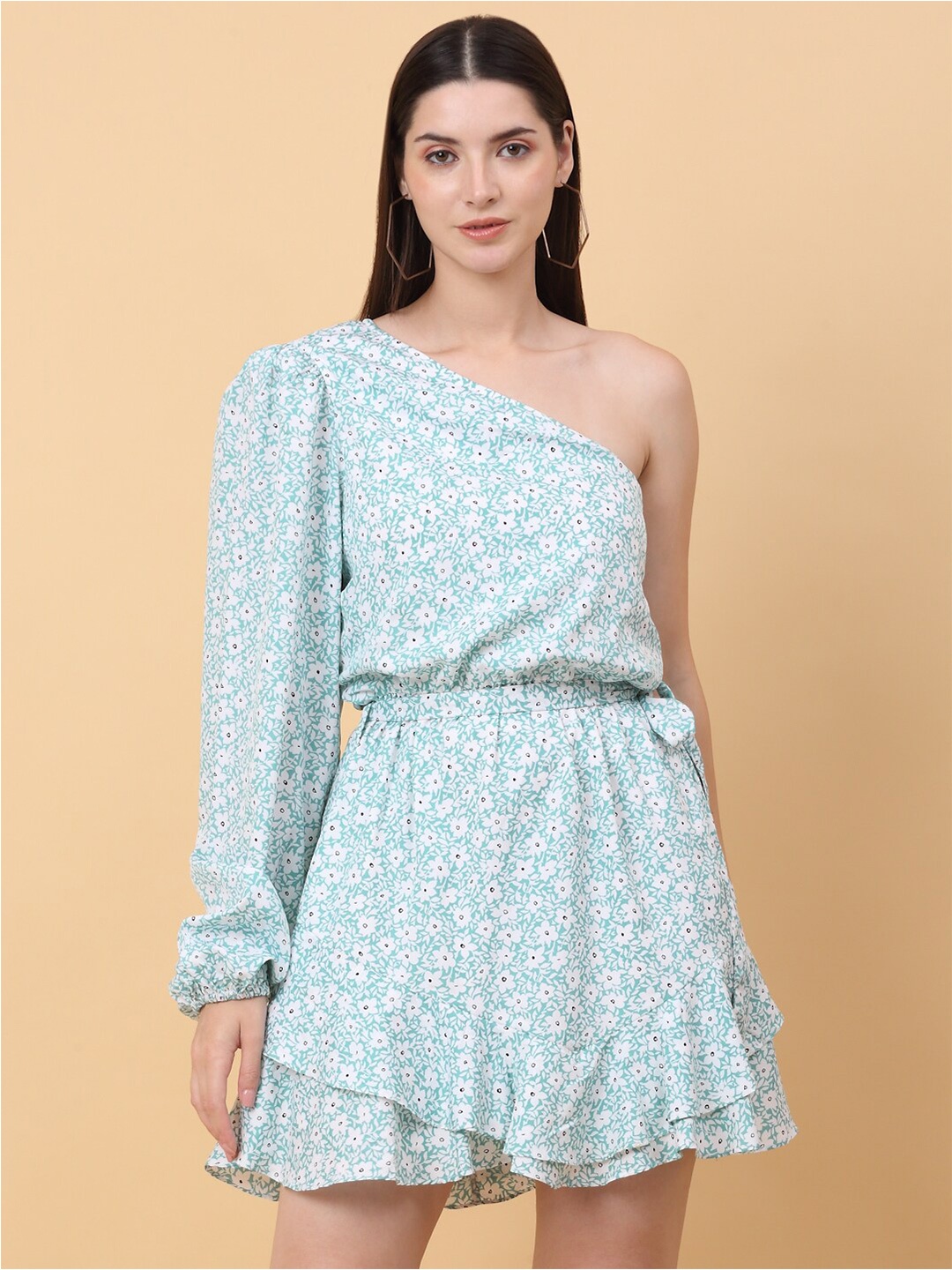 

SiaVira Floral Printed One Shoulder Fit & Flare Mini Dress, Green