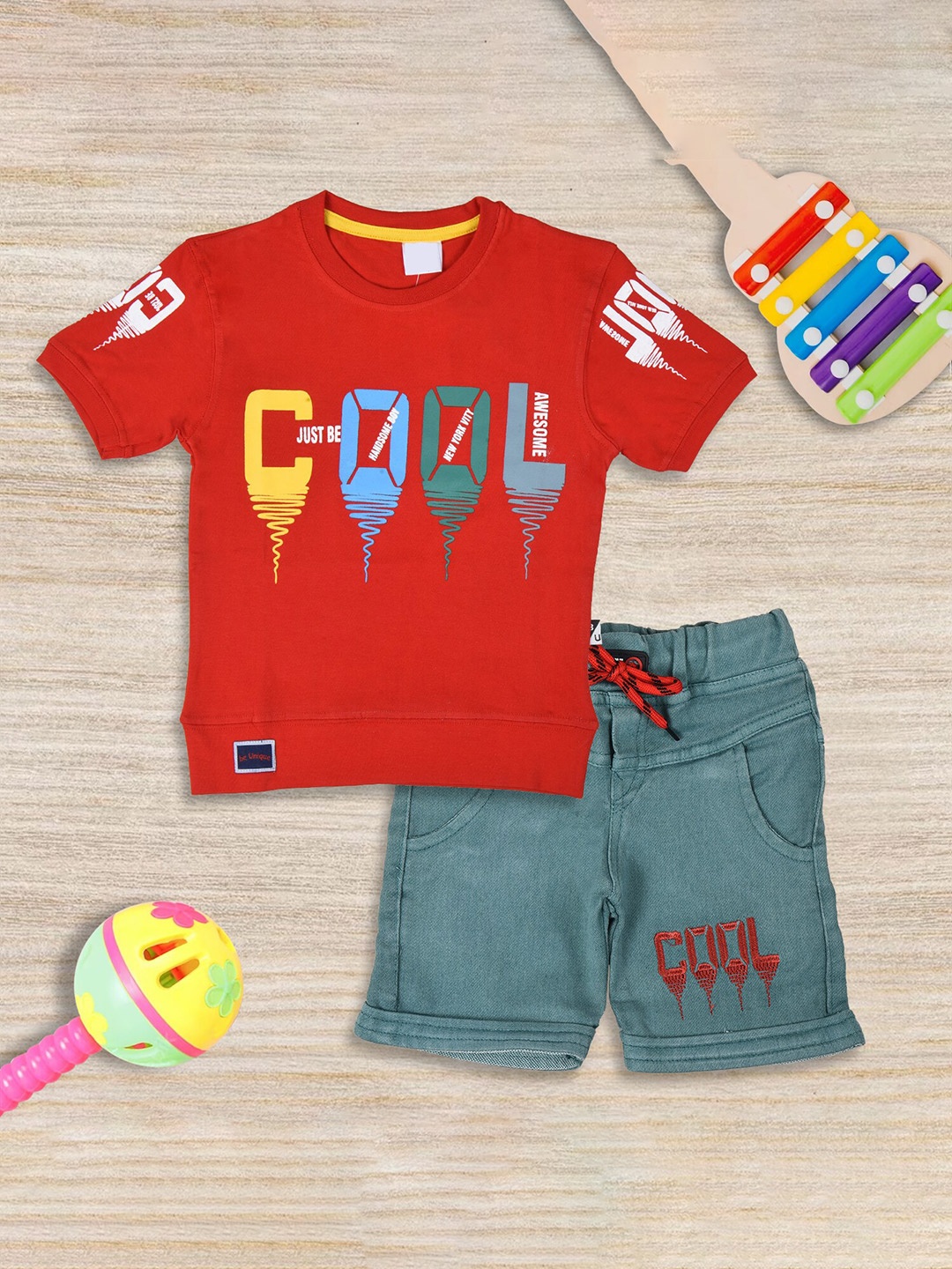 

BAESD Boys Printed Pure Cotton T-shirt with Shorts, Red