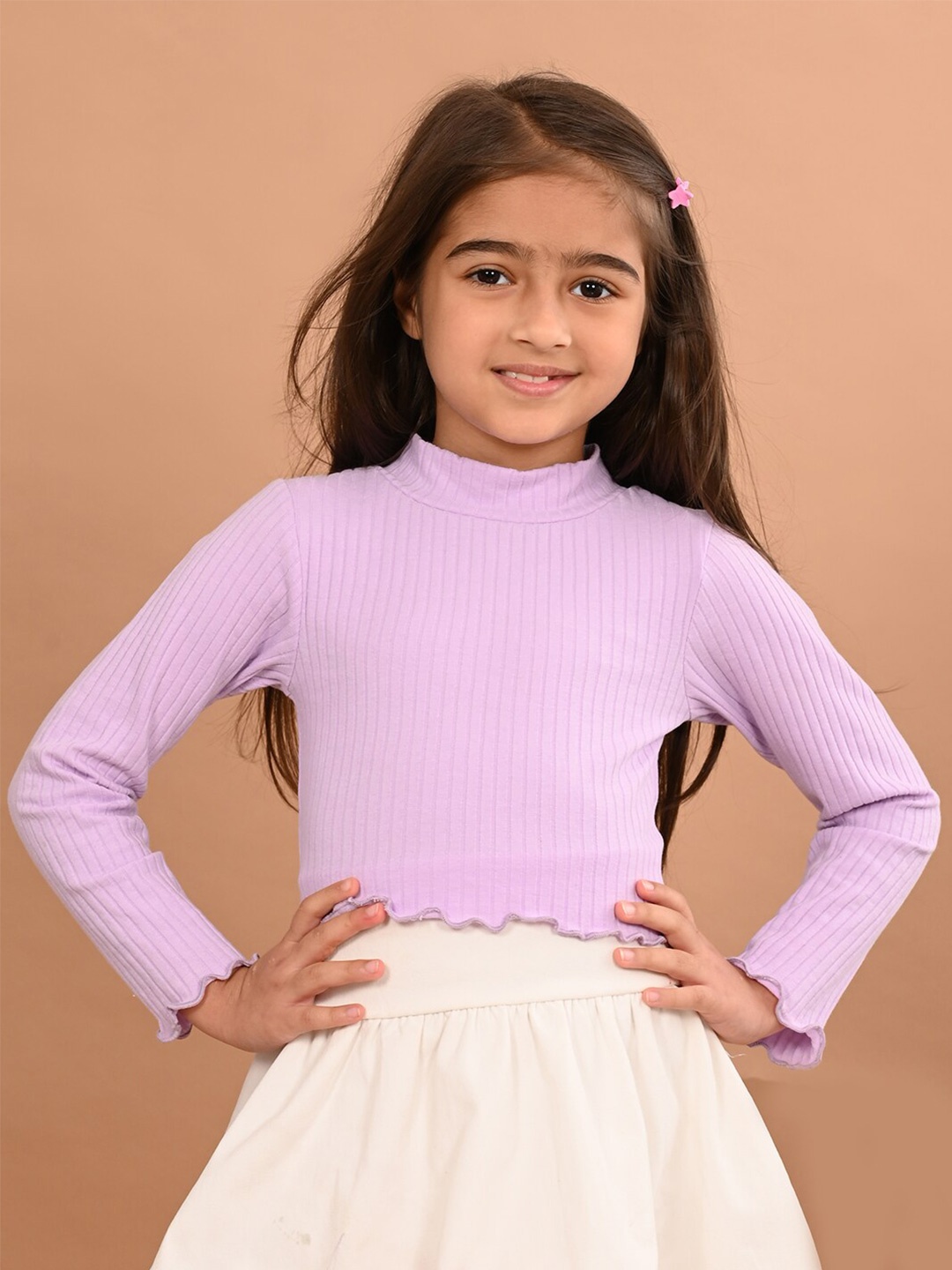 

LilPicks High Neck Long Sleeves Cotton Crop Top, Lavender