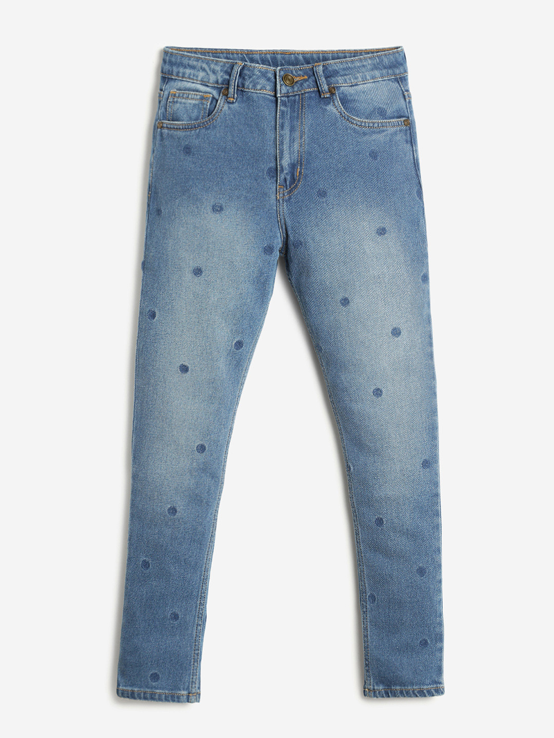 

LilPicks Girls Printed Jean Clean Look Heavy Fade Cotton Jeans, Blue