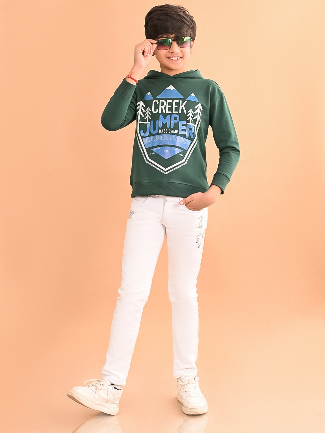

LilPicks Boys Typography Printed Hooded Sweatshirt, Green