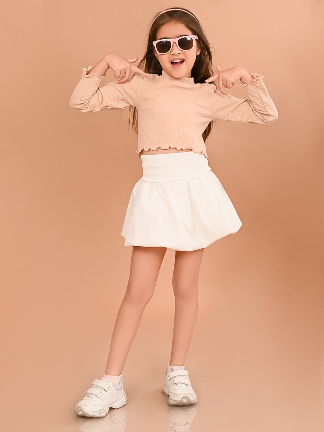 

LilPicks High Neck Cotton Fitted Top, Beige