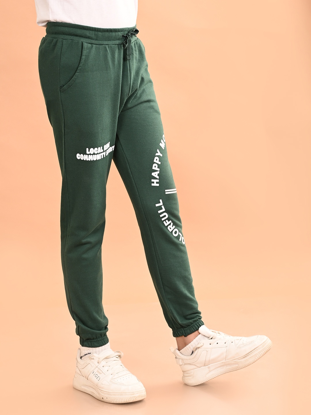 

LilPicks Boys Mid-Rise Typography Printed Cotton Joggers, Green