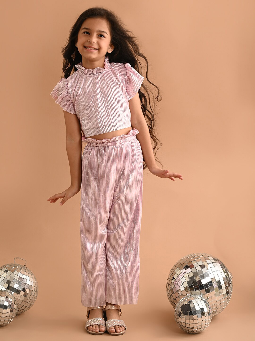 

LilPicks Girls Striped Top with Palazzos, Pink