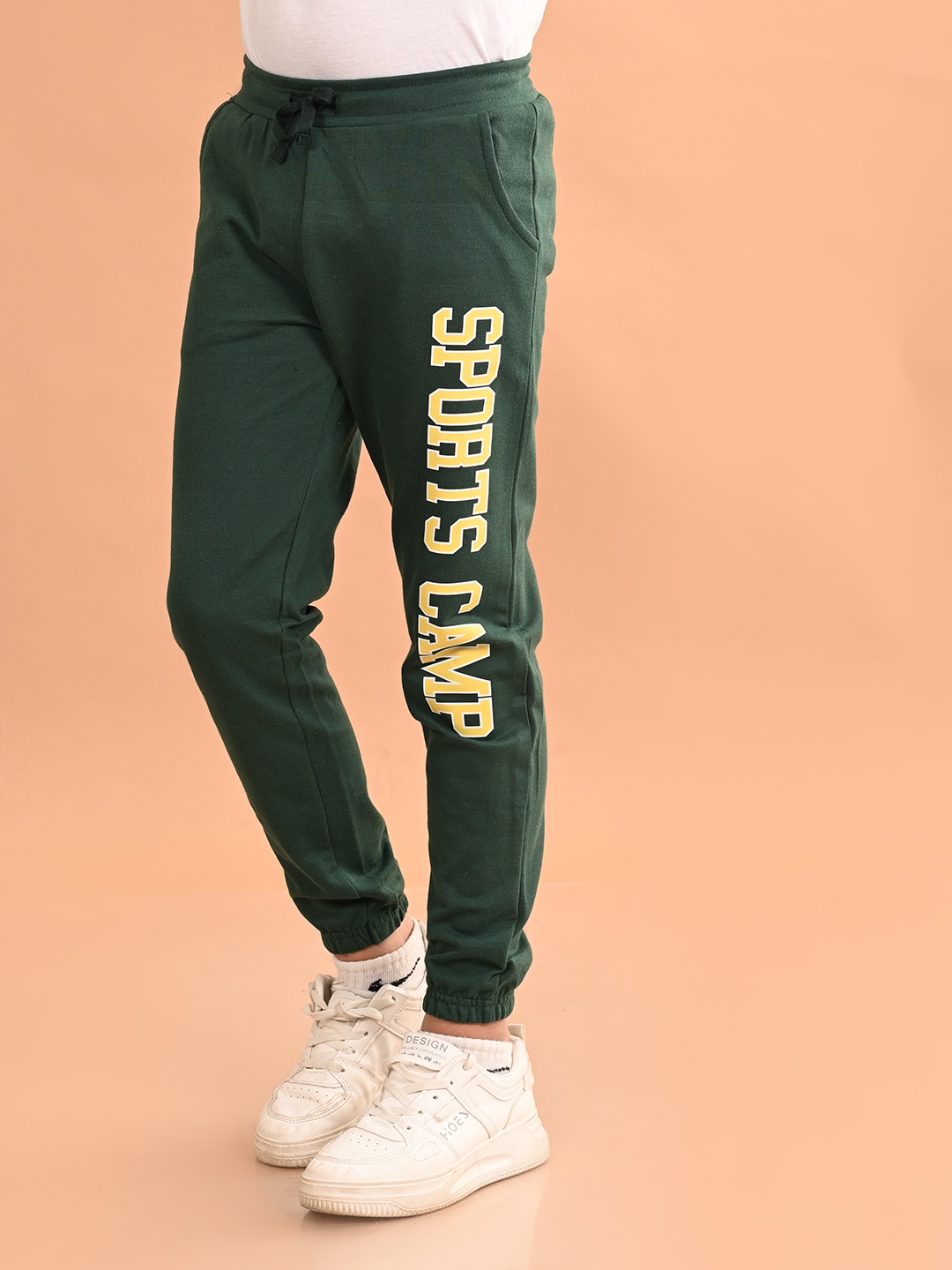 LilPicks Boys Mid-Rise Typography Printed Cotton Joggers, Green