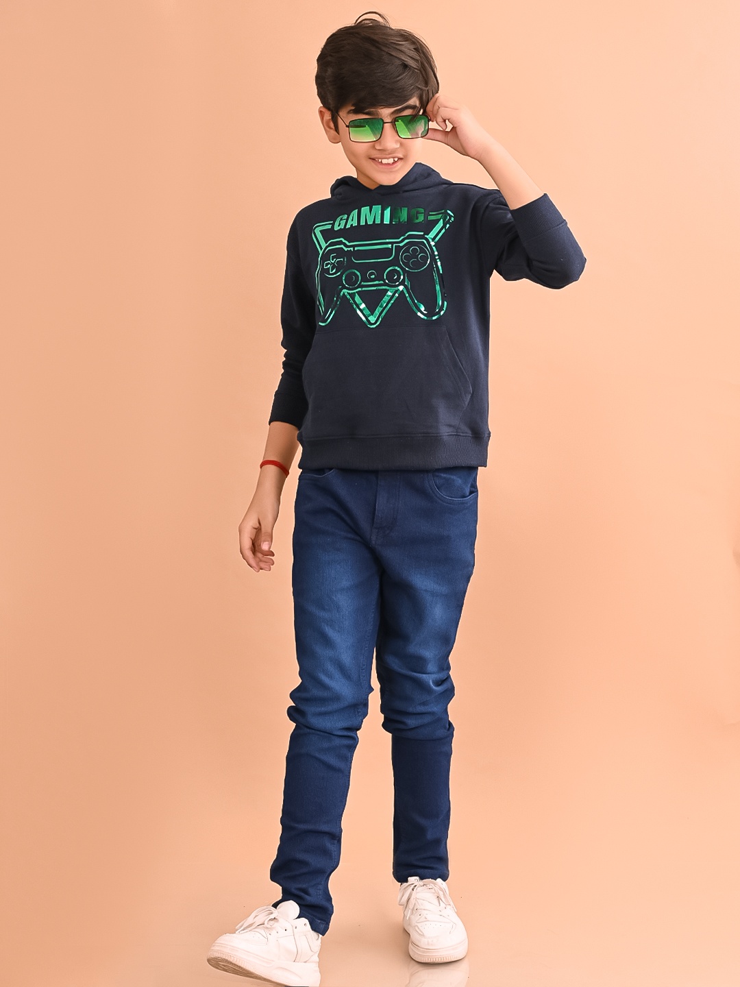 LilPicks Boys Typography Printed Hooded Sweatshirt, Blue
