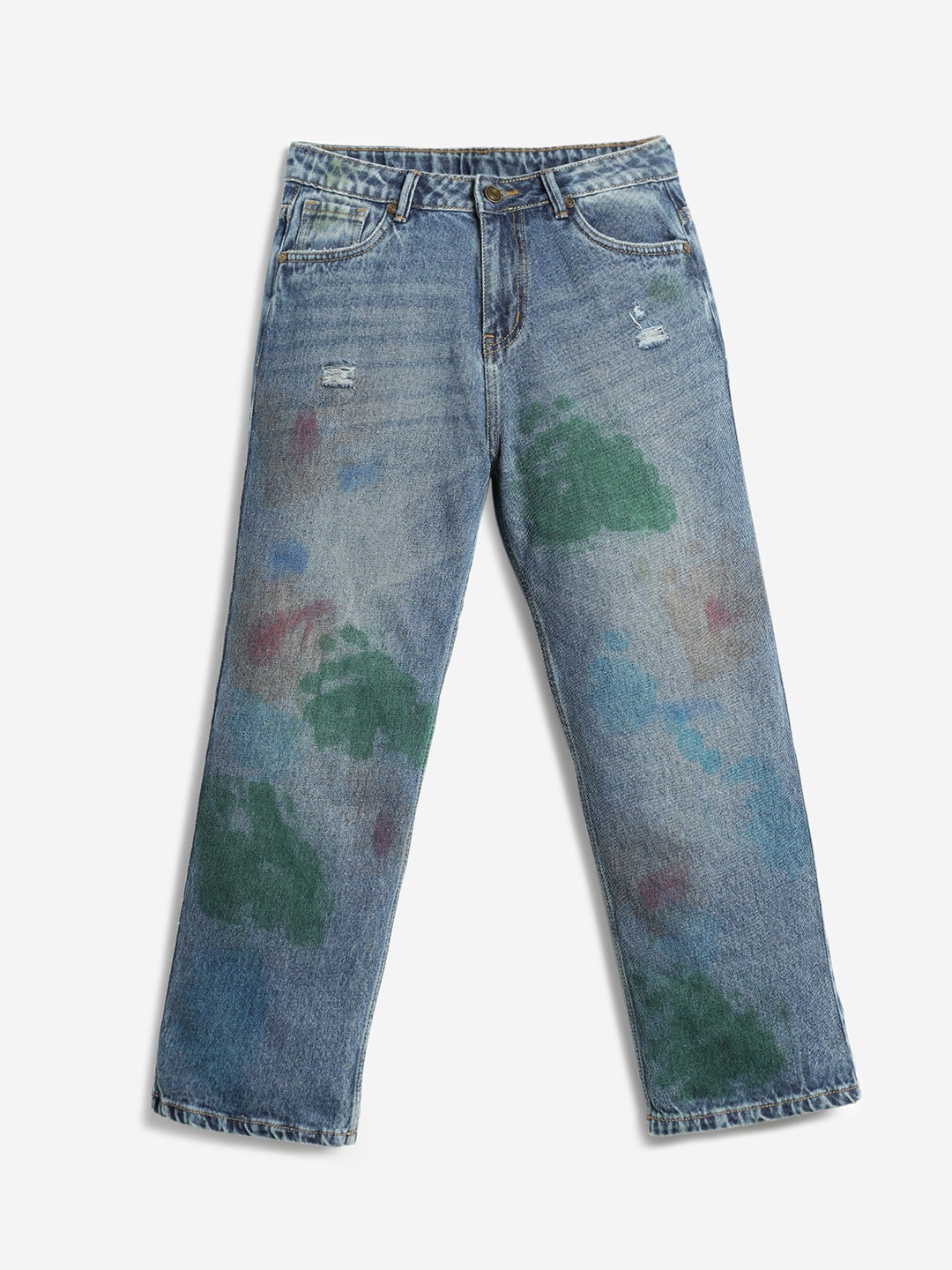 

LilPicks Girls Jean Tie & Dye Dyed Mildly Distressed Light Fade Cotton Jeans, Blue