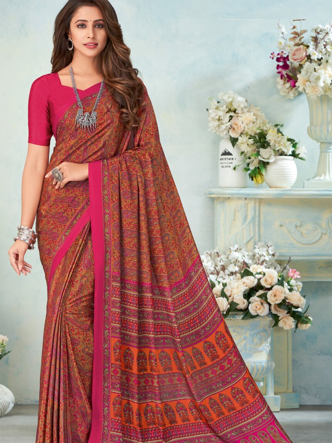 

Reboot Fashions Paisley Printed Khadi Saree, Magenta